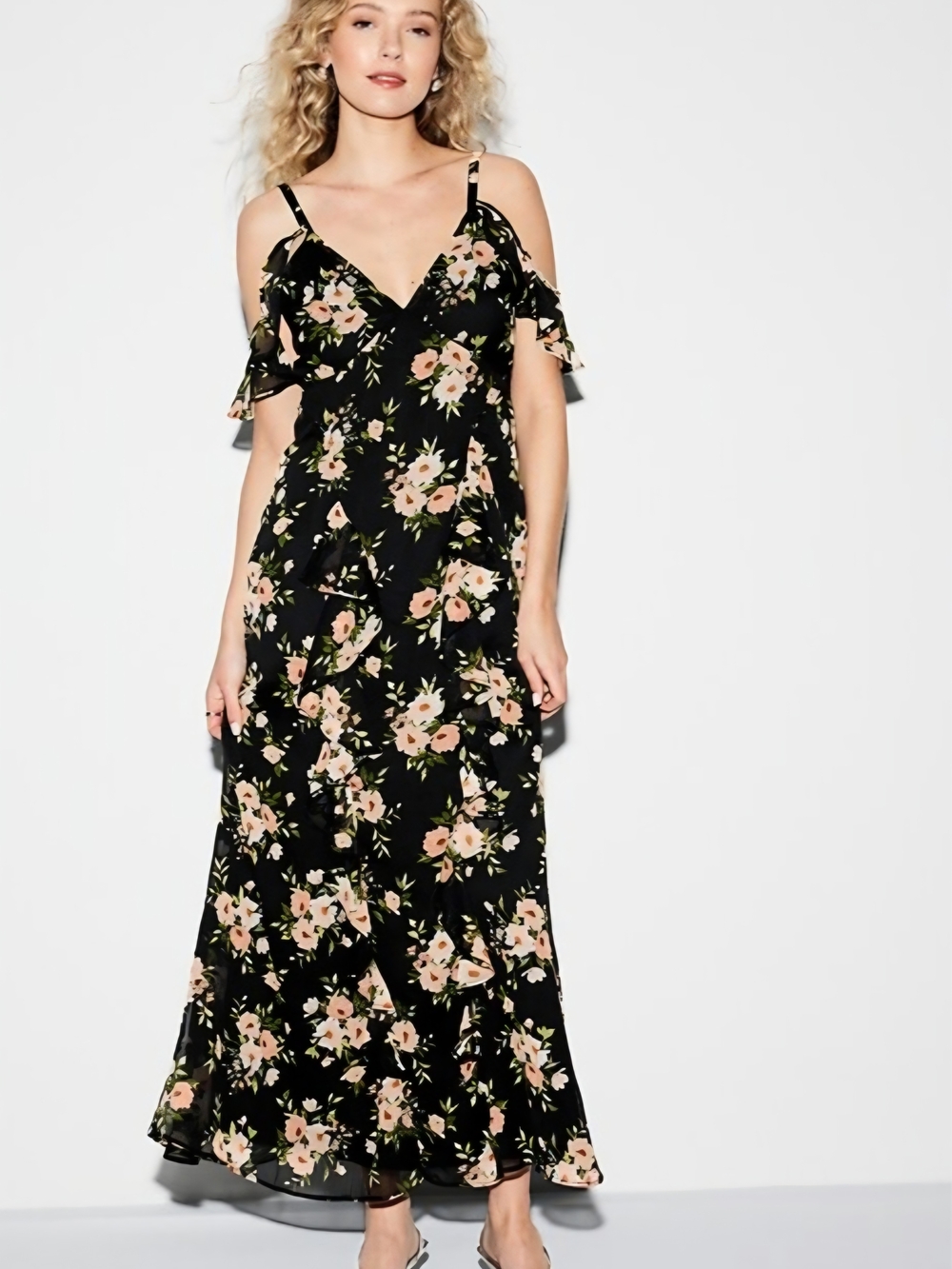 Old Navy Black Maxi Dress Flowy Floral Print